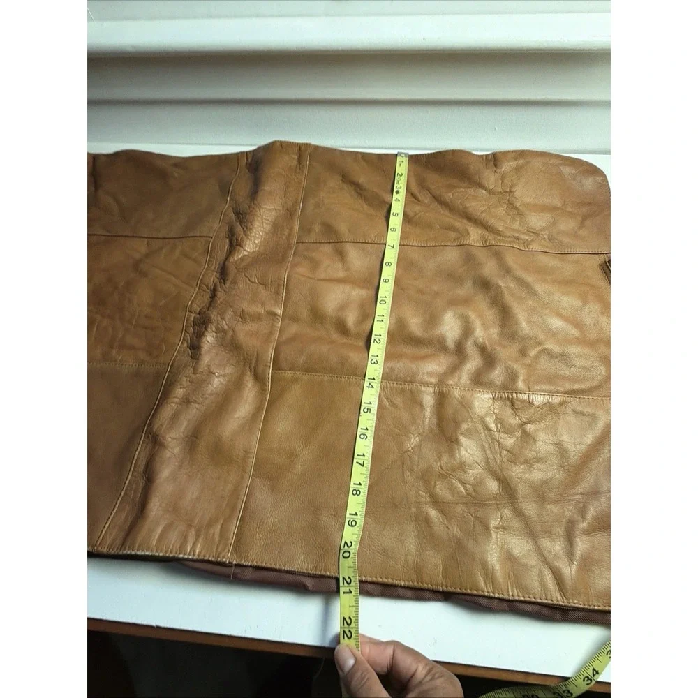 Vintage 100% Leather Garment Bag Brown Travel Suit Dress Luggage Bi-Fold